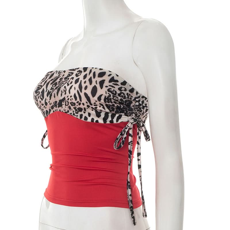 Drawstring ruched leopard print tube top  | Festival Outfits Women  | Cheetah Print Top
