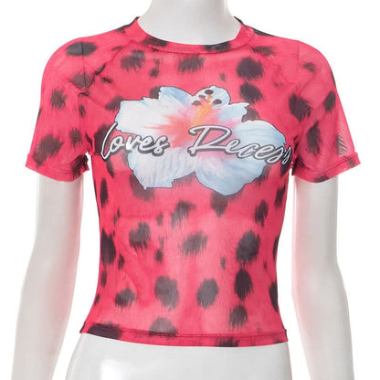 Crewneck short sleeve leopard print top  | Festival Outfits Women  | Cheetah Print Top