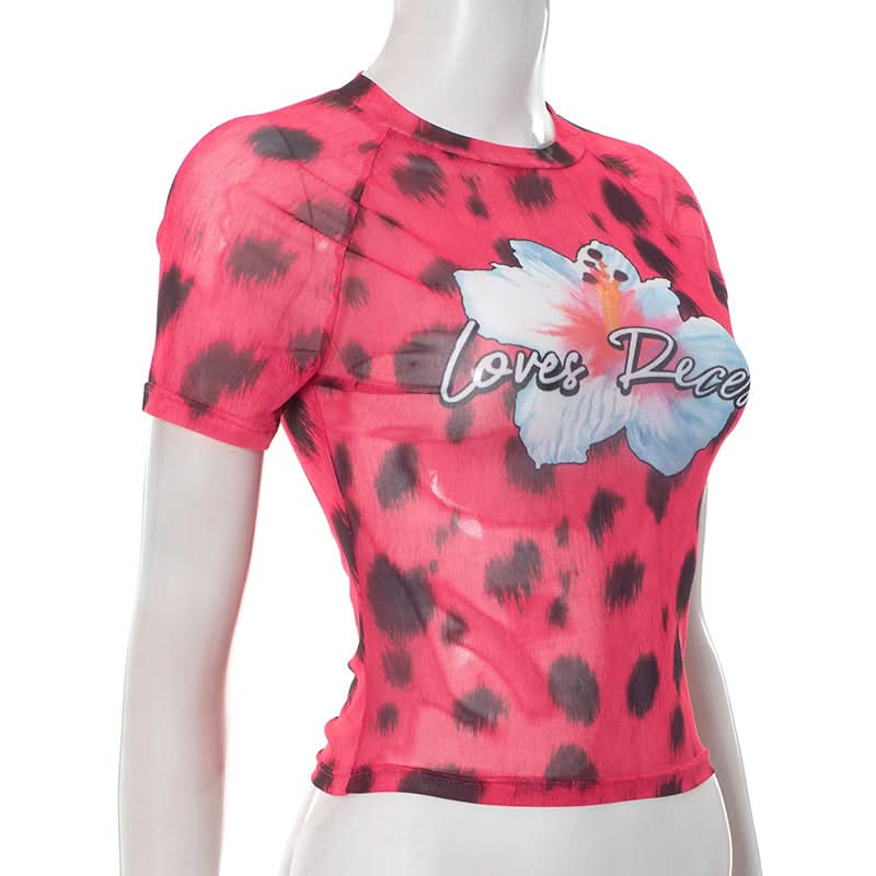 Crewneck short sleeve leopard print top  | Festival Outfits Women  | Cheetah Print Top