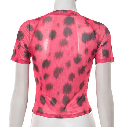 Crewneck short sleeve leopard print top  | Festival Outfits Women  | Cheetah Print Top