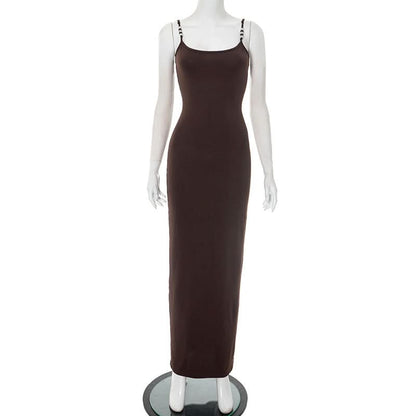 Beaded u neck slit backless cami maxi dress  | Festival Outfits Women