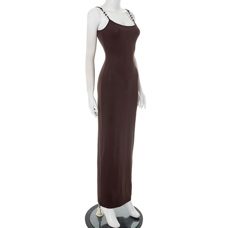 Beaded u neck slit backless cami maxi dress  | Festival Outfits Women