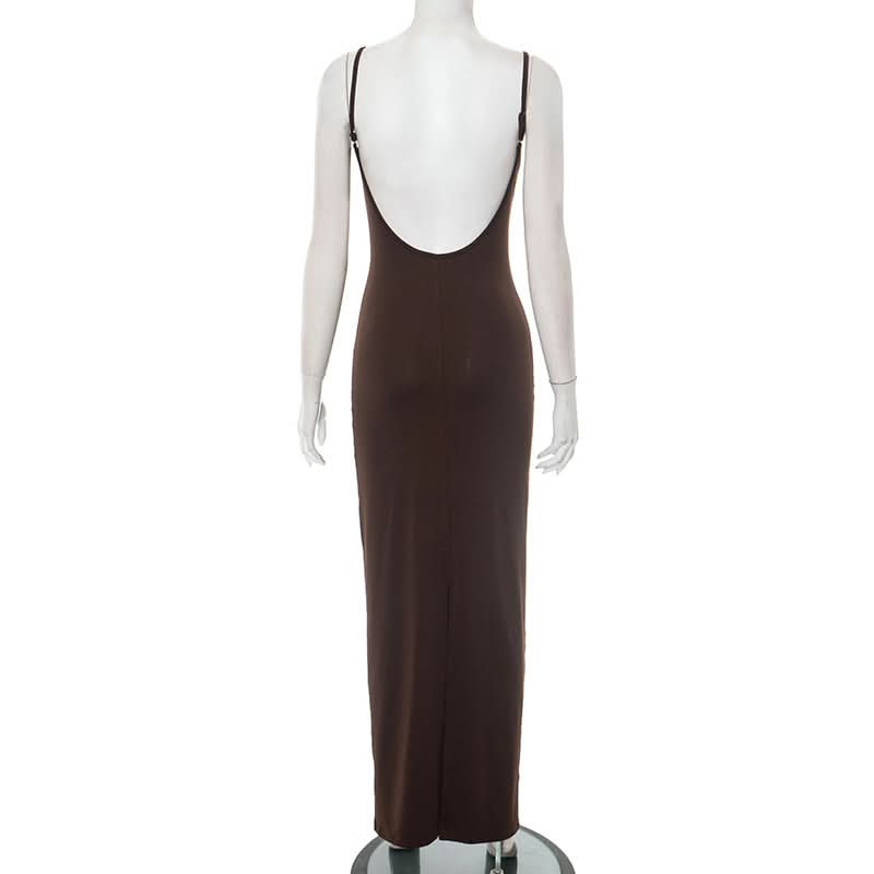 Beaded u neck slit backless cami maxi dress  | Festival Outfits Women