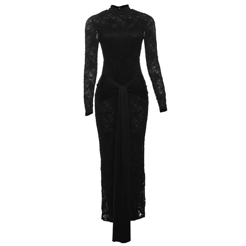Long sleeve knotted backless lace maxi dress  | Festival Outfits Women