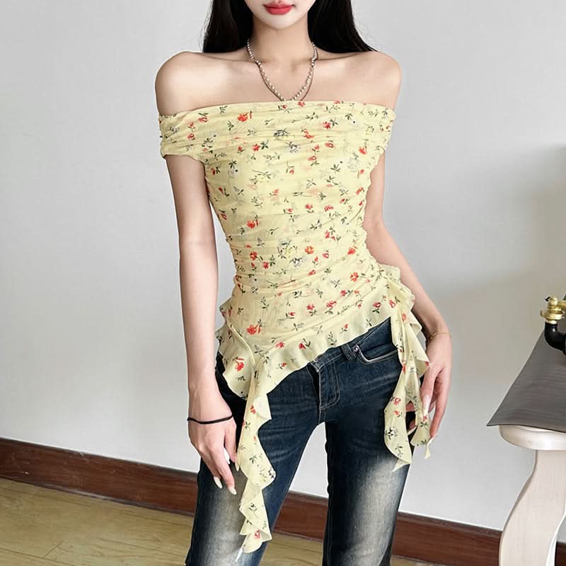Off shoulder mesh irregular top  | Festival Outfits Women