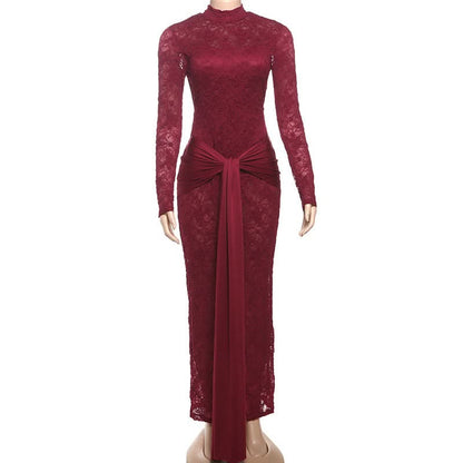 Long sleeve knotted backless lace maxi dress  | Festival Outfits Women