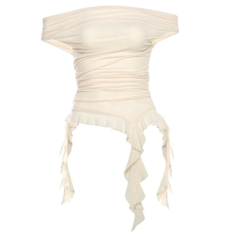 Off shoulder mesh irregular top  | Festival Outfits Women
