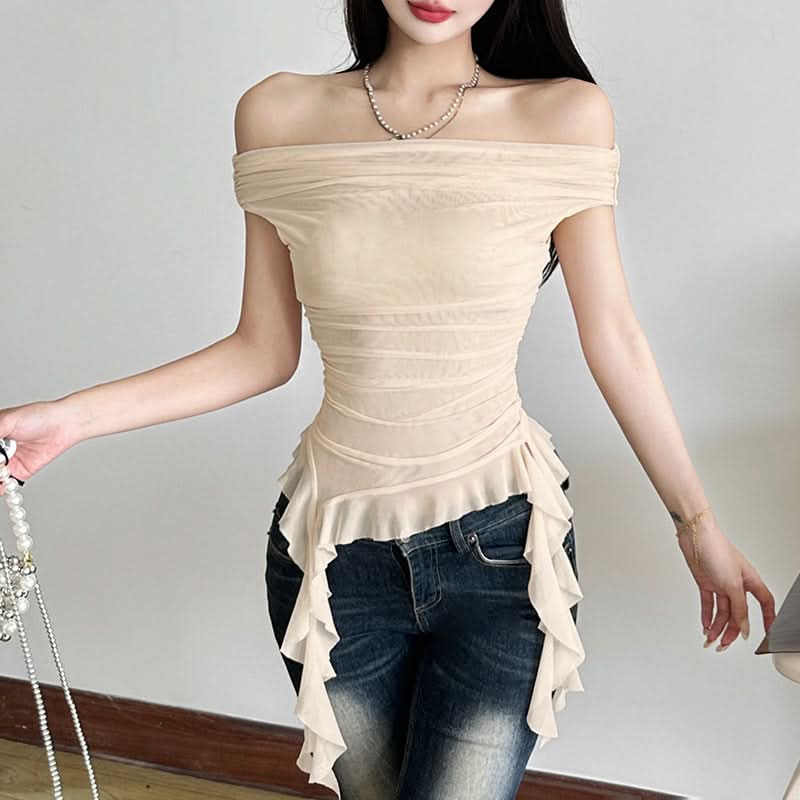 Off shoulder mesh irregular top  | Festival Outfits Women