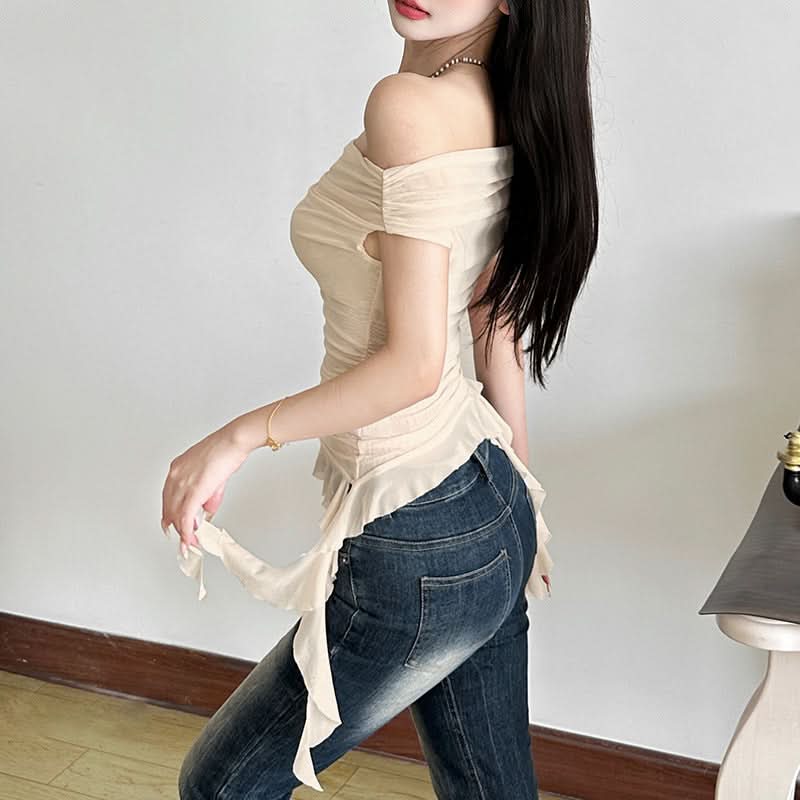 Off shoulder mesh irregular top  | Festival Outfits Women