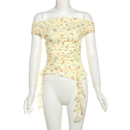 Off shoulder mesh irregular top  | Festival Outfits Women