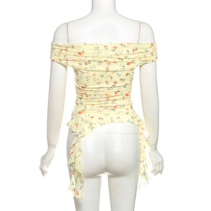 Off shoulder mesh irregular top  | Festival Outfits Women