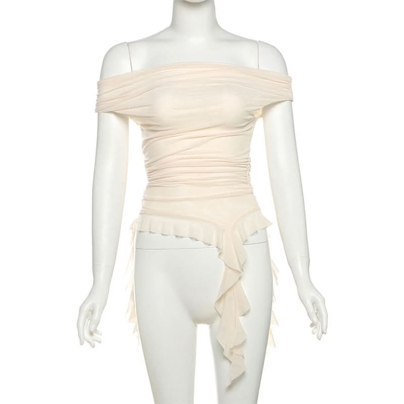 Off shoulder mesh irregular top  | Festival Outfits Women
