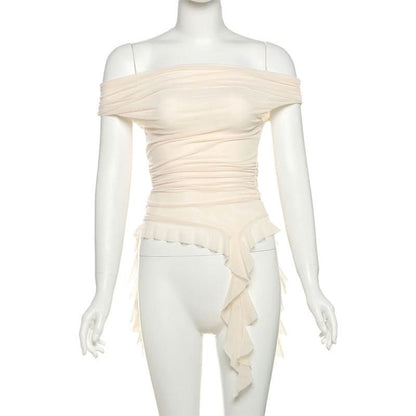 Off shoulder mesh irregular top  | Festival Outfits Women