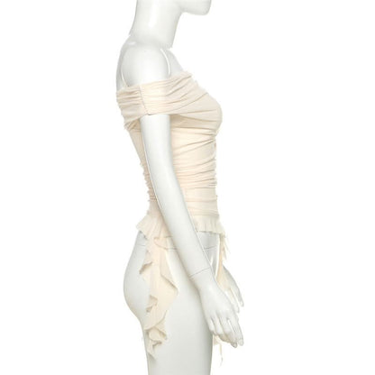 Off shoulder mesh irregular top  | Festival Outfits Women