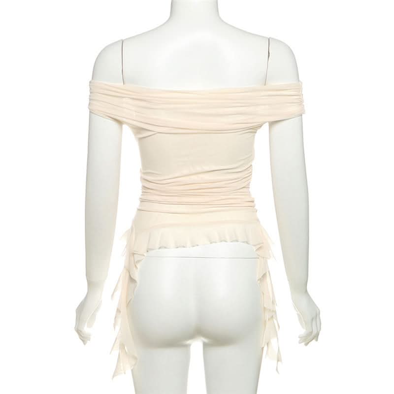 Off shoulder mesh irregular top  | Festival Outfits Women