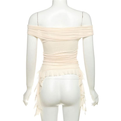 Off shoulder mesh irregular top  | Festival Outfits Women