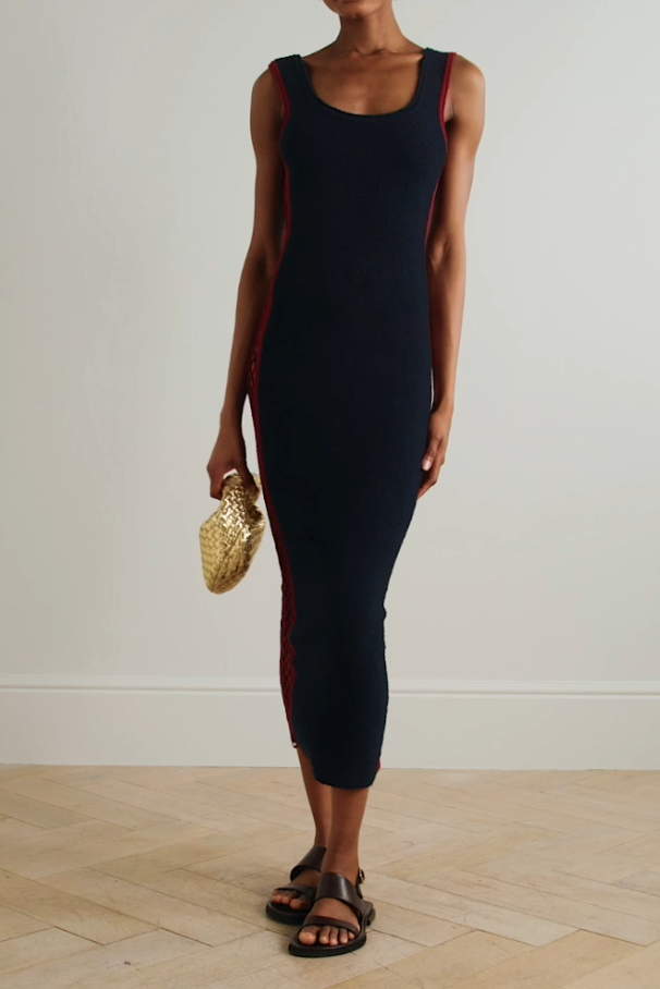 Red Crochet Trim Hollow Knit Dress