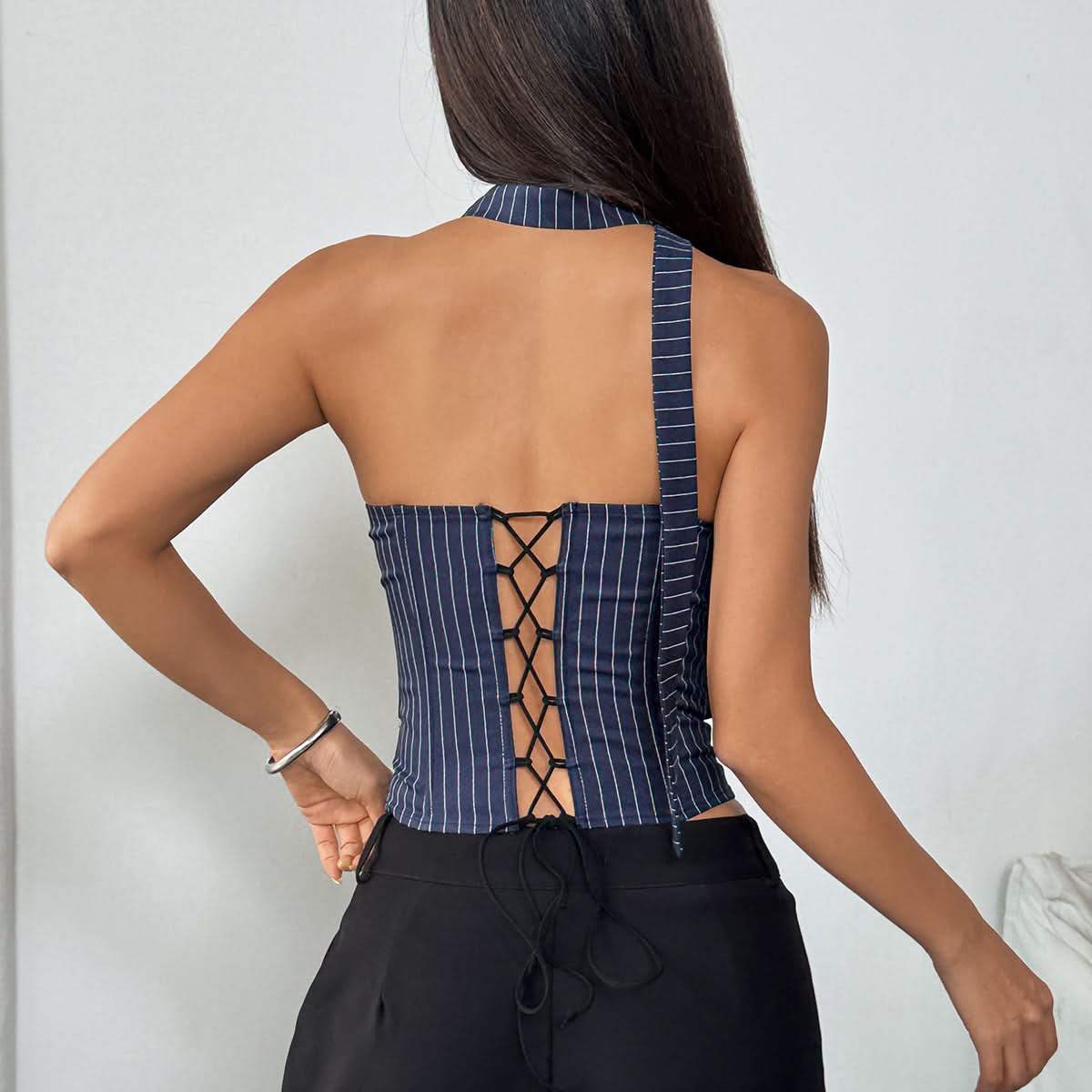 Striped ruched lace up sweetheart neck tube top  | Festival Outfits Women