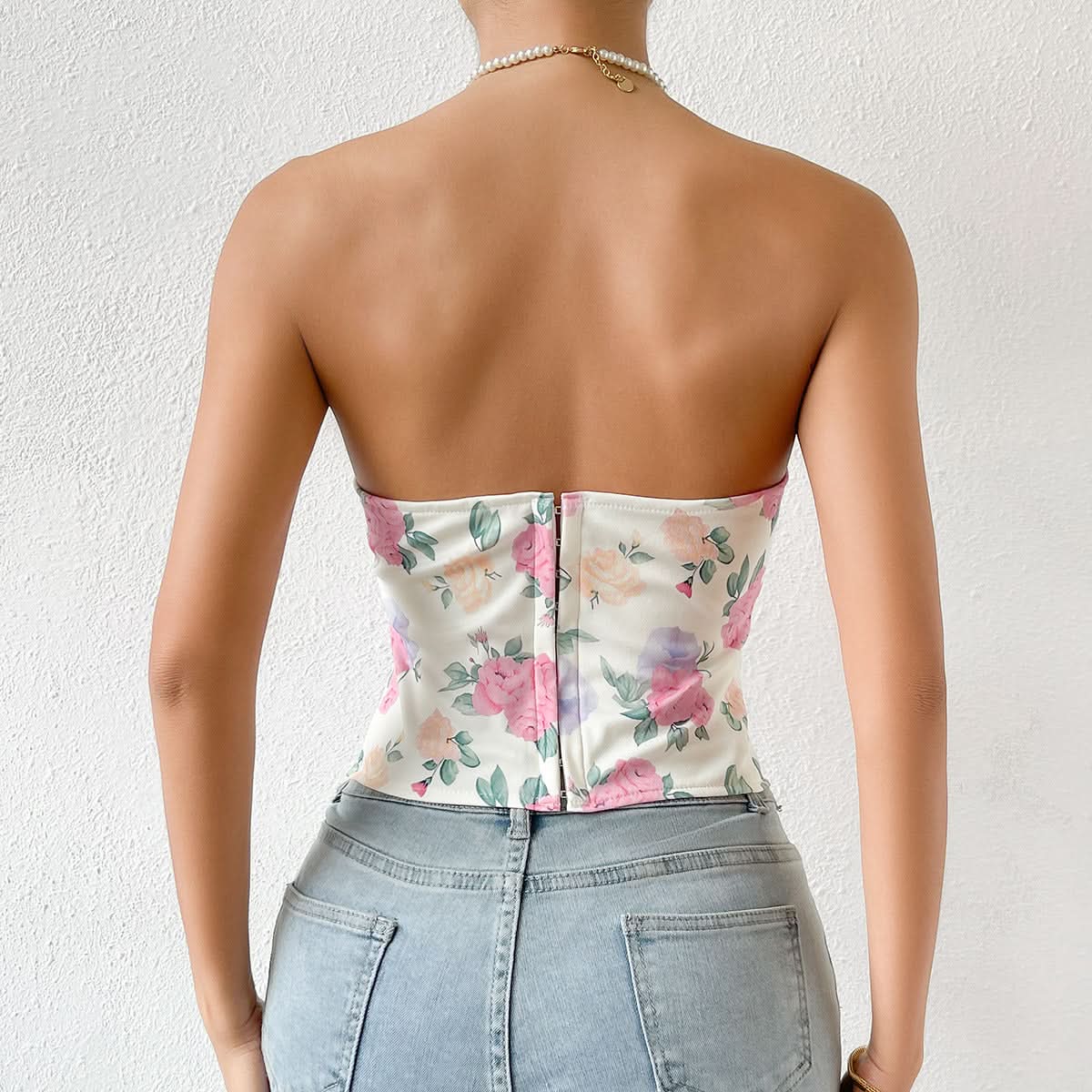 Sweetheart neck flower print corset tube top  | Festival Outfits Women