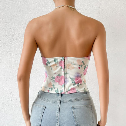 Sweetheart neck flower print corset tube top  | Festival Outfits Women