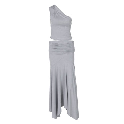 Irregular one shoulder ruched maxi skirt set  | Festival Outfits Women