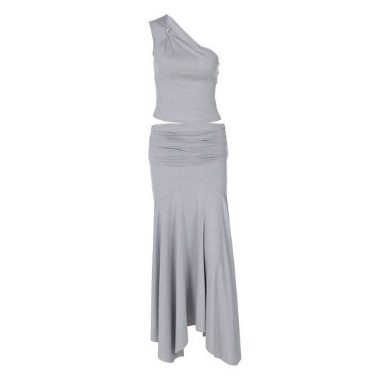 Irregular one shoulder ruched maxi skirt set  | Festival Outfits Women