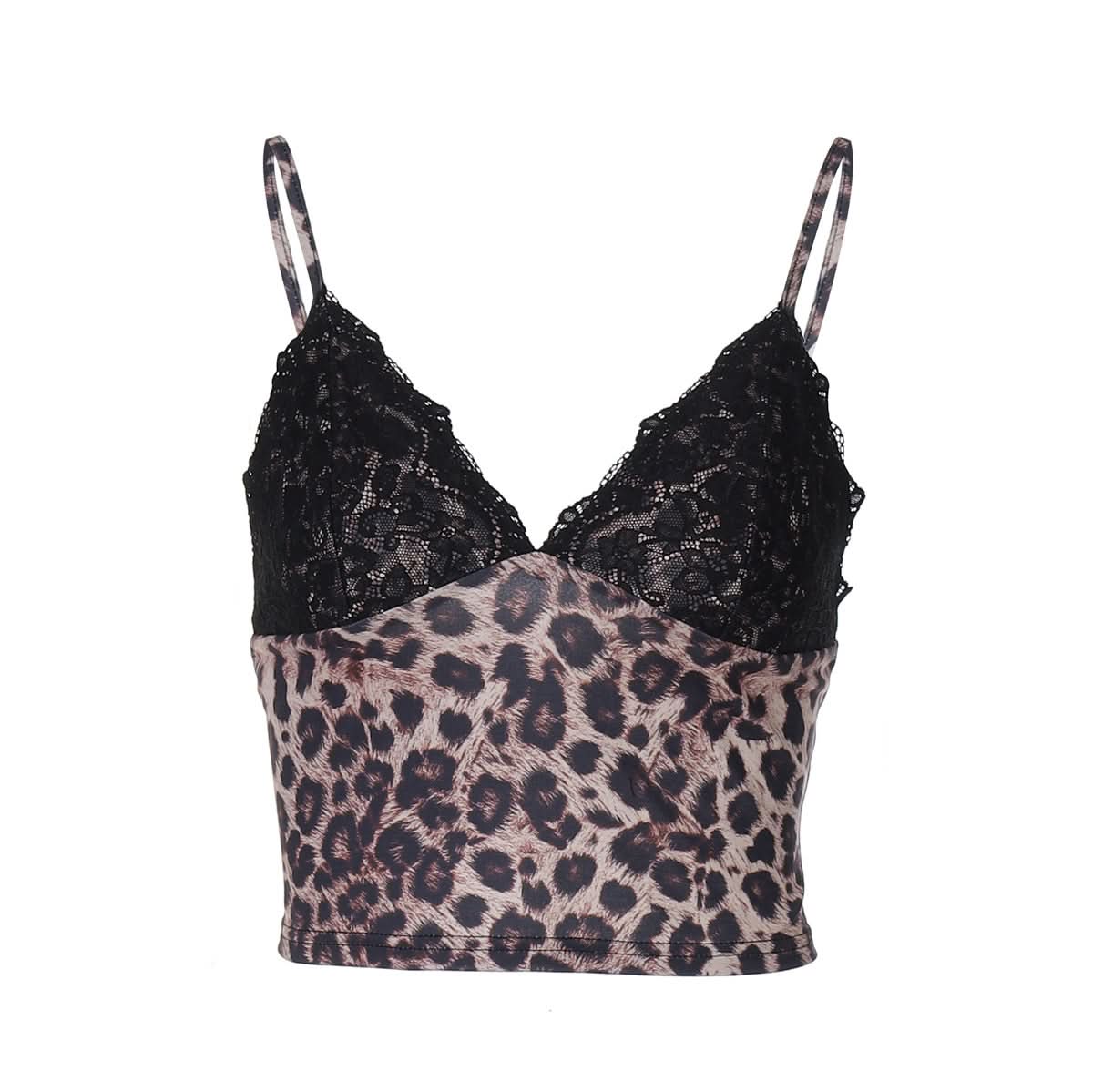 Leopard print v neck lace hem cami top  | Festival Outfits Women  | Cheetah Print Top