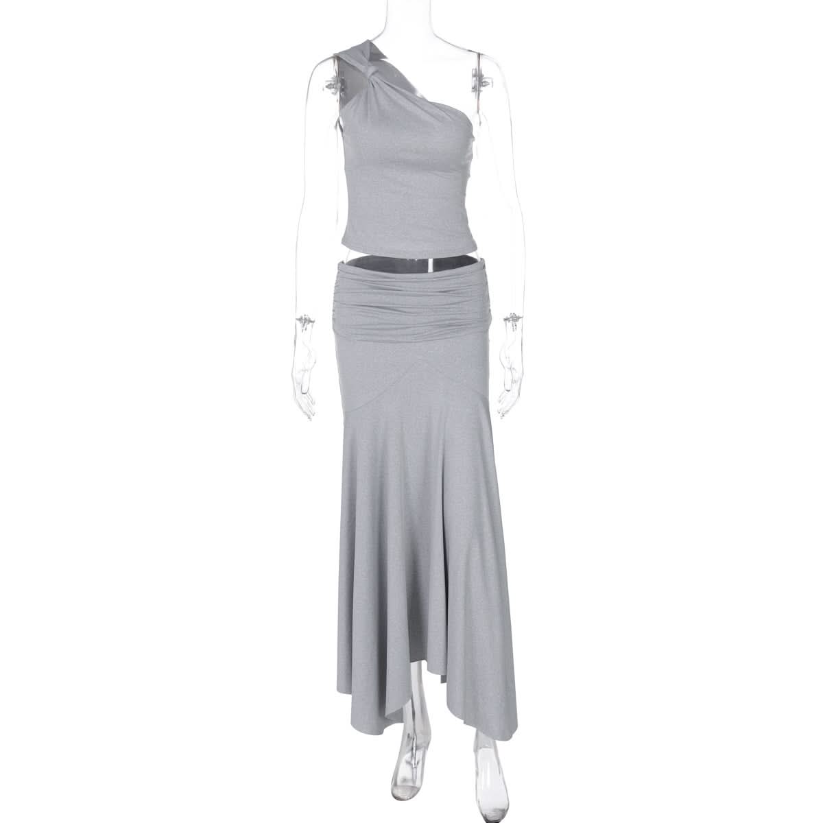Irregular one shoulder ruched maxi skirt set  | Festival Outfits Women