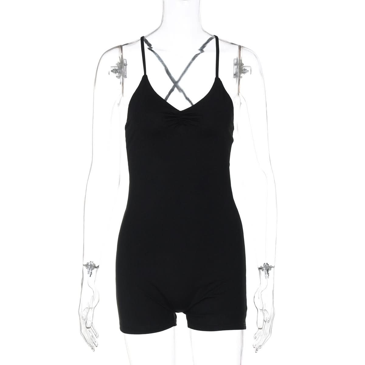 Cross back ruched v neck cami romper  | Festival Outfits Women