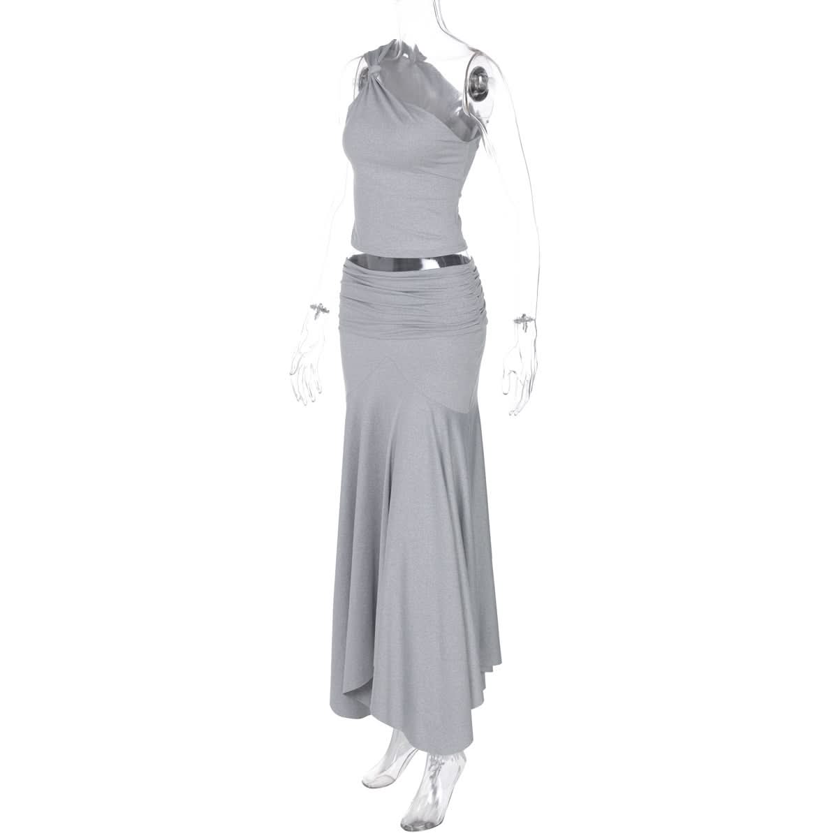 Irregular one shoulder ruched maxi skirt set  | Festival Outfits Women