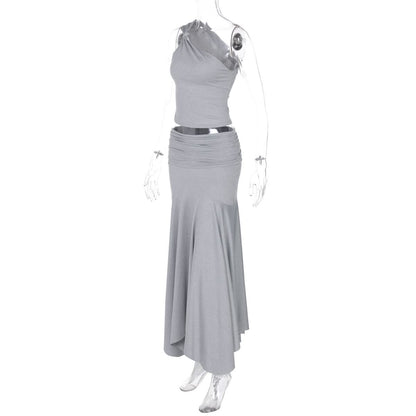Irregular one shoulder ruched maxi skirt set  | Festival Outfits Women