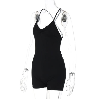 Cross back ruched v neck cami romper  | Festival Outfits Women