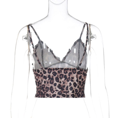 Leopard print v neck lace hem cami top  | Festival Outfits Women  | Cheetah Print Top