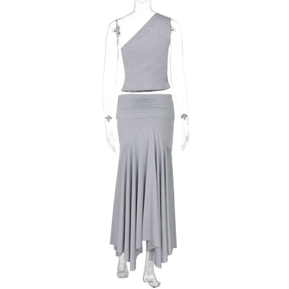 Irregular one shoulder ruched maxi skirt set  | Festival Outfits Women