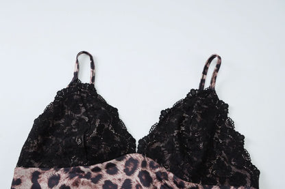 Leopard print v neck lace hem cami top  | Festival Outfits Women  | Cheetah Print Top