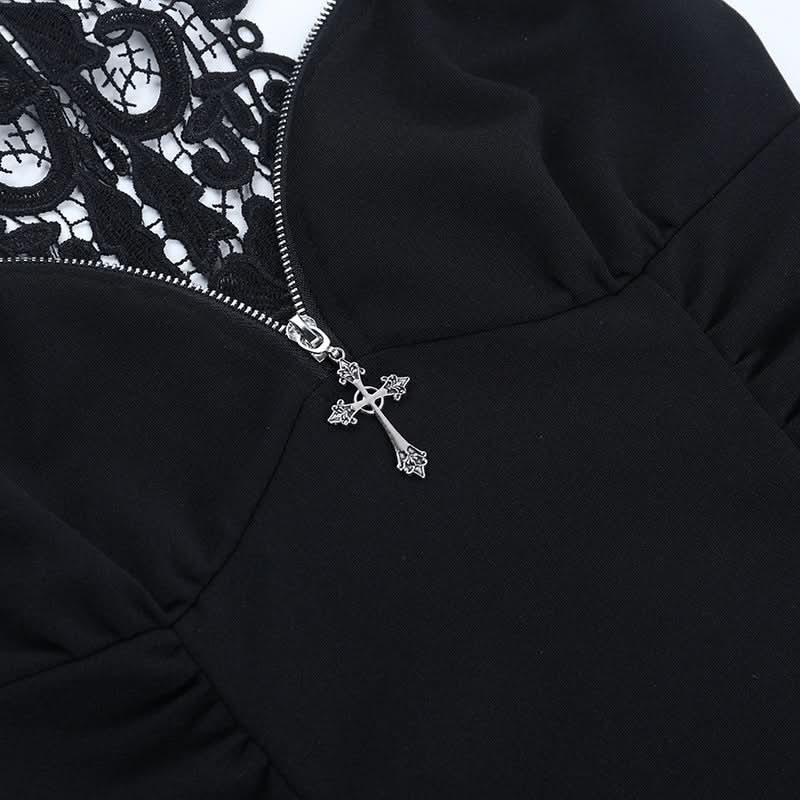 Ruched v neck o ring lace solid top  | Festival Outfits Women