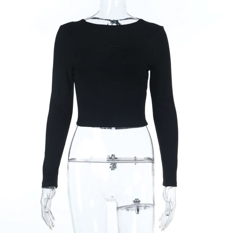 Long sleeve crewneck self tie backless top  | Festival Outfits Women