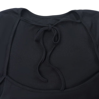 Long sleeve crewneck self tie backless top  | Festival Outfits Women