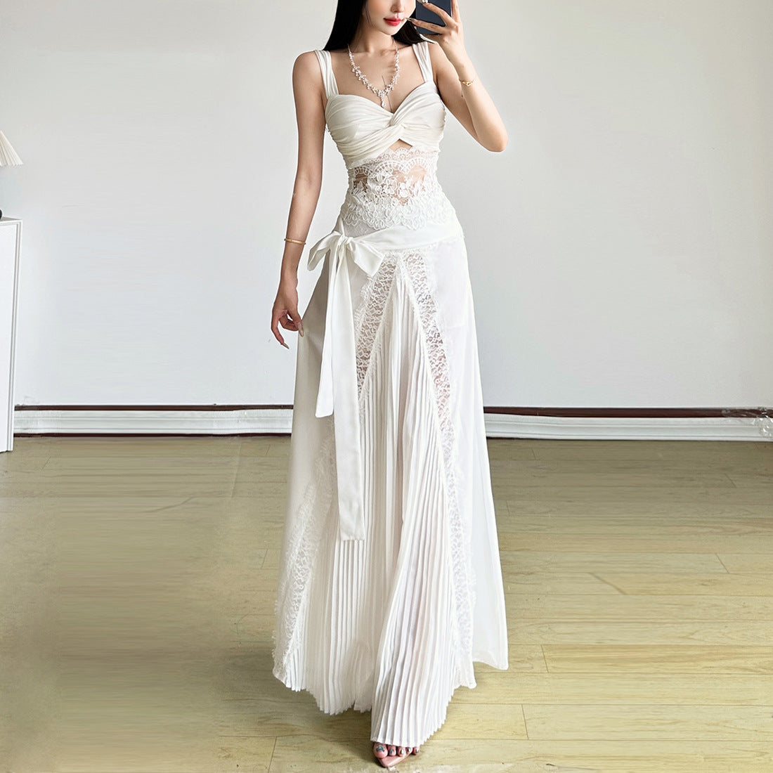 Lace patchwork bowknot maxi skirt  | Festival Outfits Women