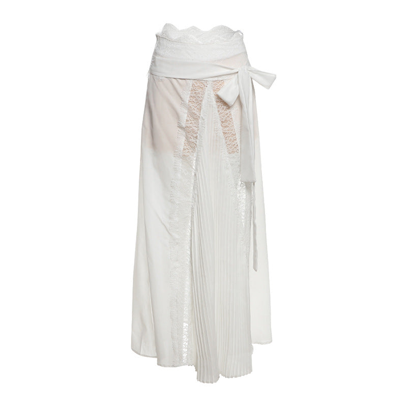 Lace patchwork bowknot maxi skirt  | Festival Outfits Women