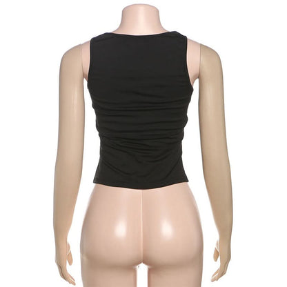 Crewneck hollow out metal chain solid cut out top  | Festival Outfits Women