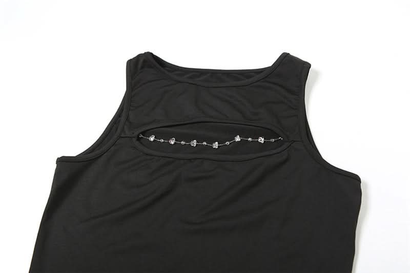 Crewneck hollow out metal chain solid cut out top  | Festival Outfits Women