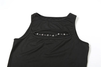 Crewneck hollow out metal chain solid cut out top  | Festival Outfits Women