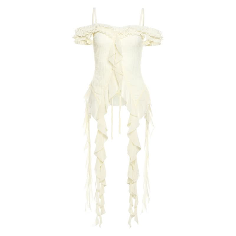Off shoulder ruffle solid ruched cami top  | Festival Outfits Women
