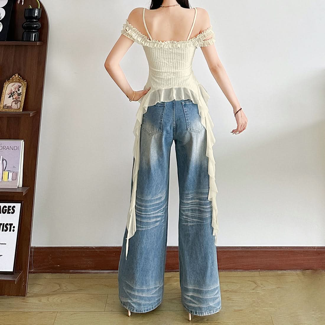 Off shoulder ruffle solid ruched cami top  | Festival Outfits Women