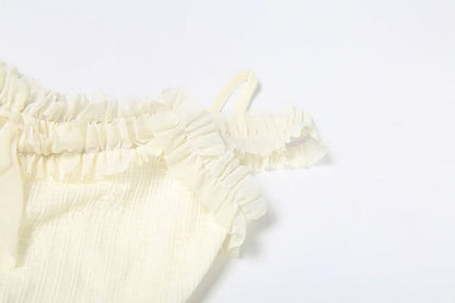 Off shoulder ruffle solid ruched cami top  | Festival Outfits Women