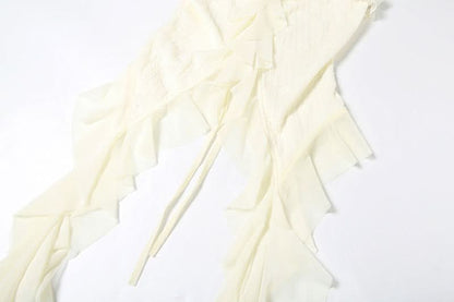 Off shoulder ruffle solid ruched cami top  | Festival Outfits Women