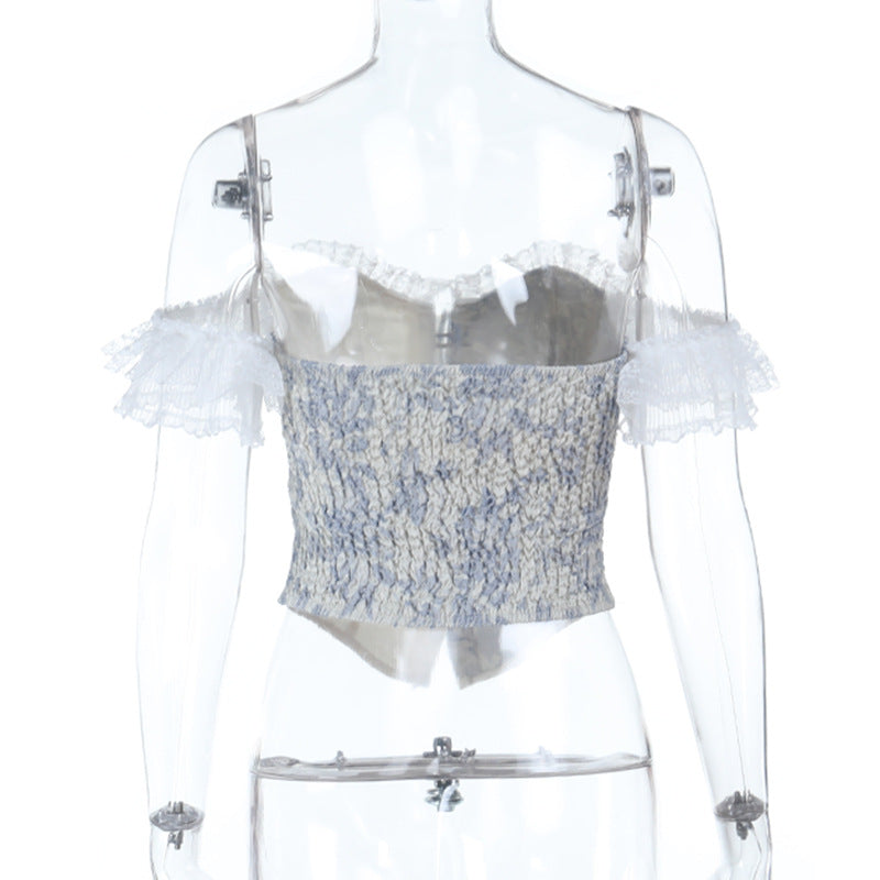 Off shoulder sweetheart neck smocked flower pattern top  | Festival Outfits Women