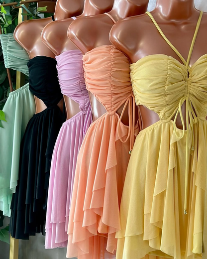 High-Waisted Suspender Ruffle Dress (Pre-Sale)