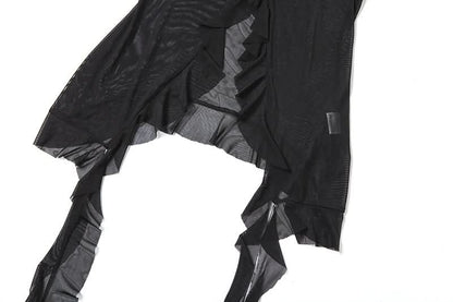 Mesh ruffle self tie v neck halter top  | Festival Outfits Women
